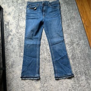 Rag and bone skinny ankle jeans with a mini flare